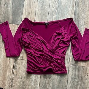 Express Women's Deep Fuchsia Ruched Wrap-Front Long Sleeve Top